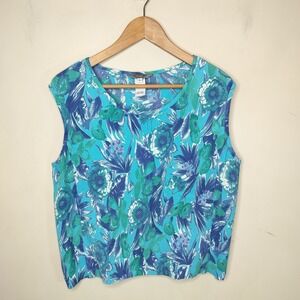Stonebridge Floral Tank Top‎ Stretchy Tropical Blue Green